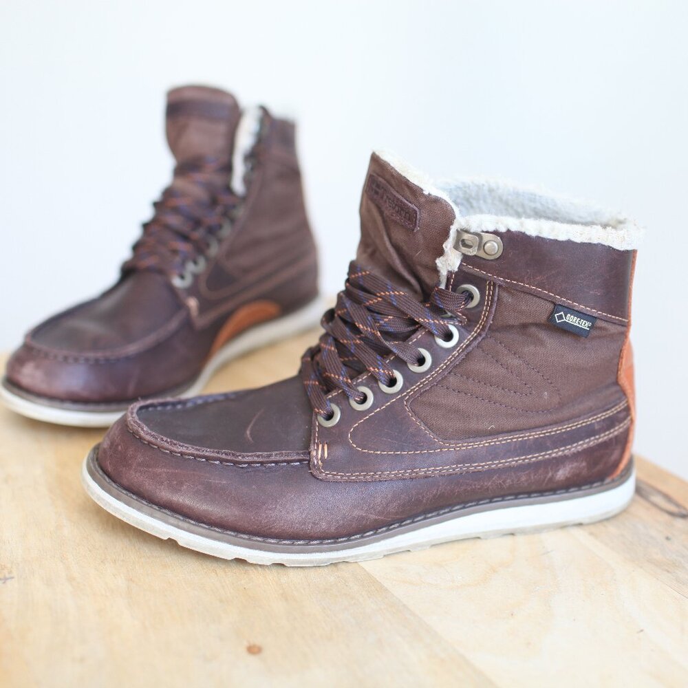 Tretorn brown leather lace up sherpa chukka ankle boots womens 7